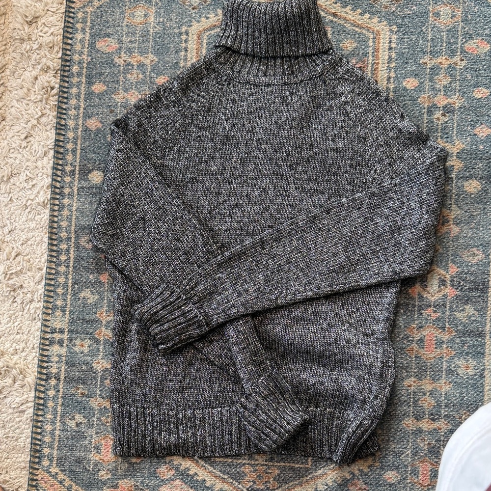 Anthropologie Women's Silver and black metallic Turtleneck Sweater